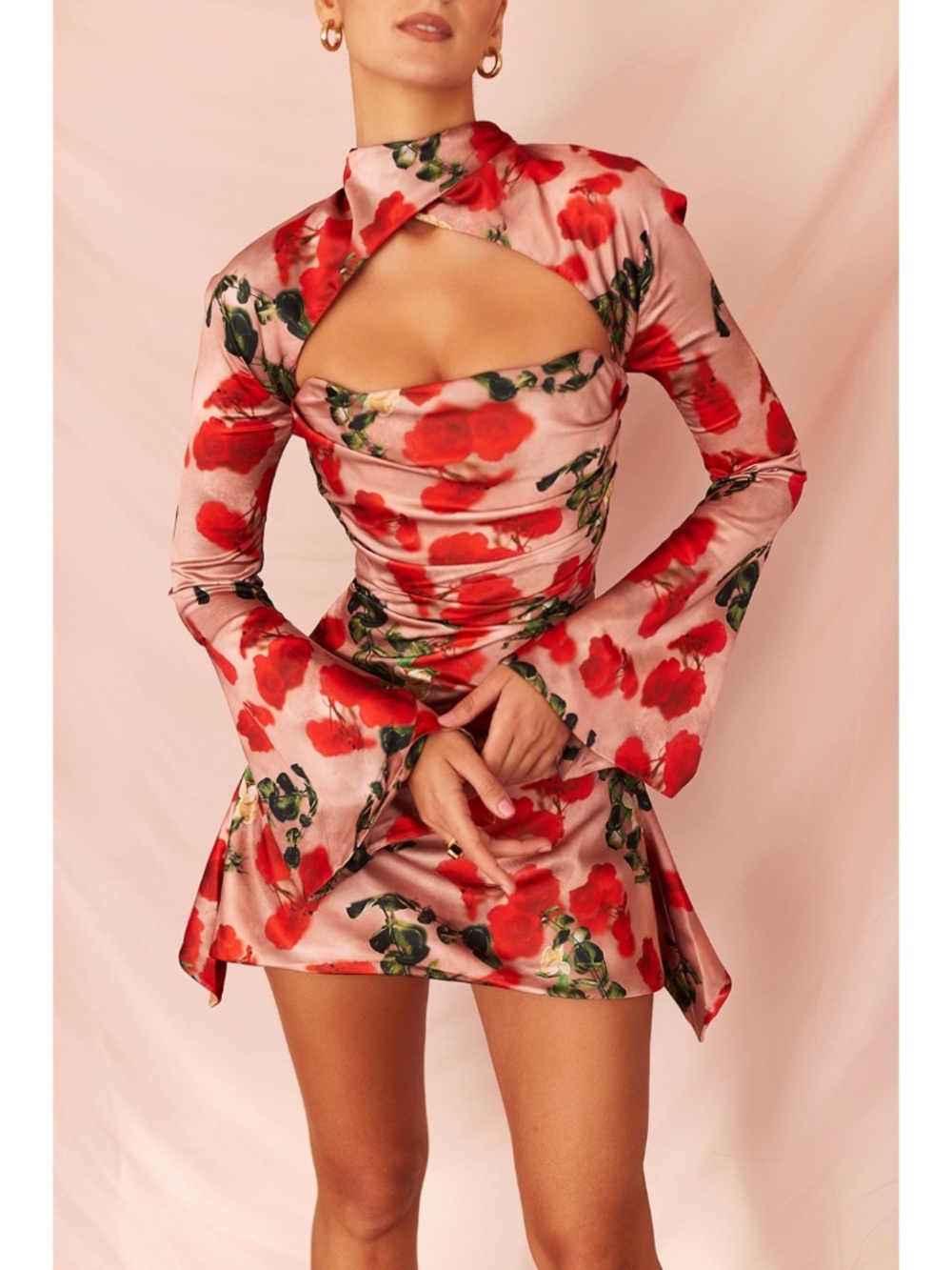 NEW House of CB Toira Dress Rose Print Small